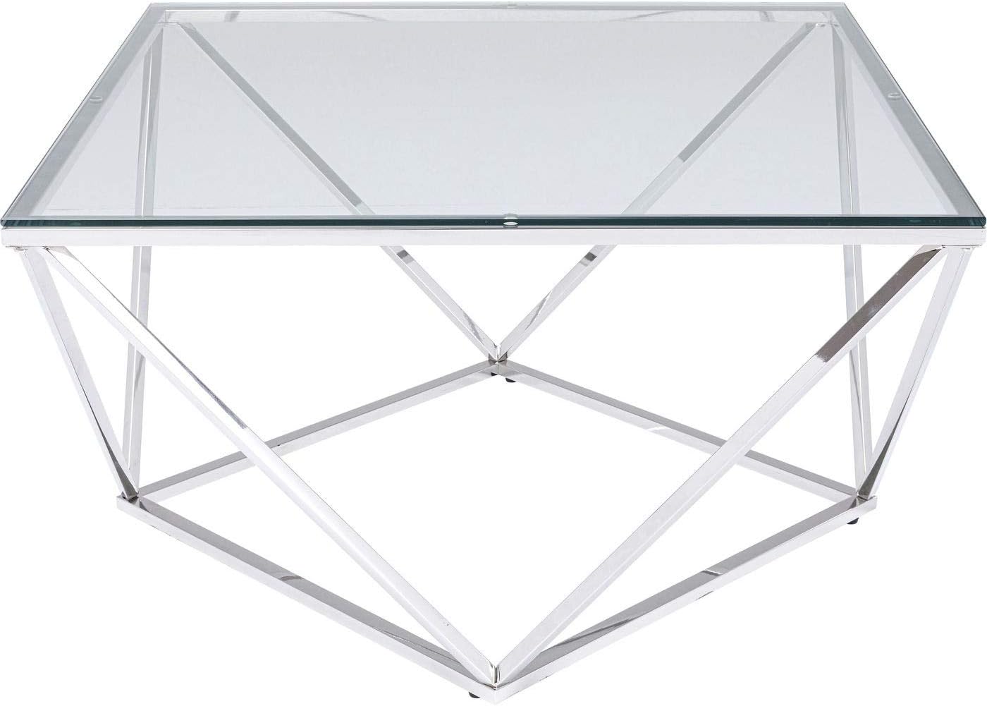 Kare Design tavolo da divano Cristallo, argento/vetro trasparente, quadrato, struttura geometrica, soggiorno/sala d`attesa, stile moderno/linee semplici/glamour (80x80x45 A/L/P)