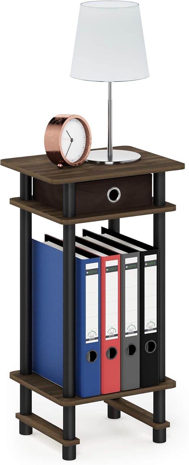 Furinno Tavolino Alto con Cassetto, Marrone/Nero (Columbia Walnut/Black), Taglia Unica