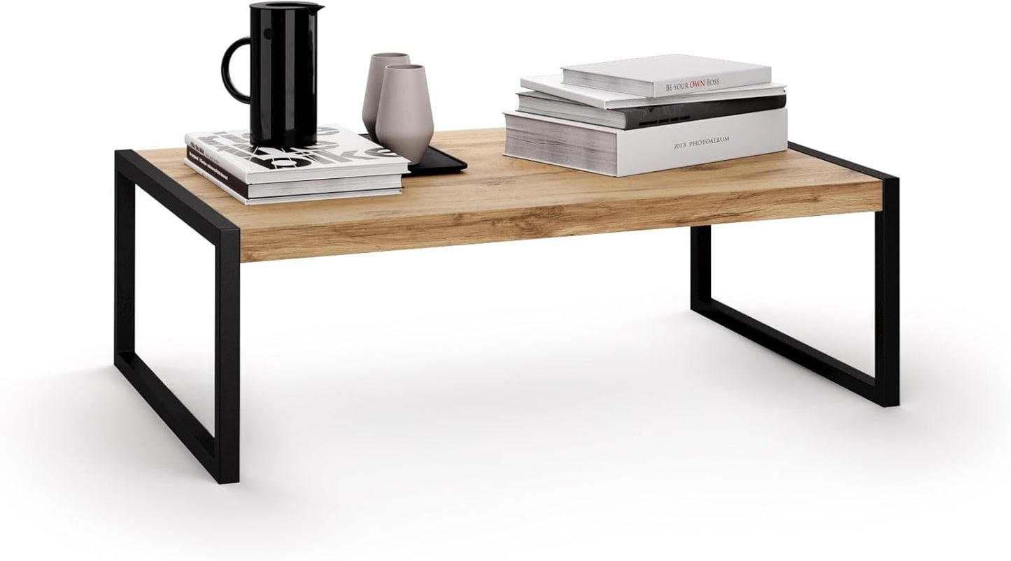 Mobili Fiver, Tavolino da salotto, Luxury, Rovere Rustico, Nobilitato/Ferro, Tavolino da Salotto Moderno per divano, Made in Italy