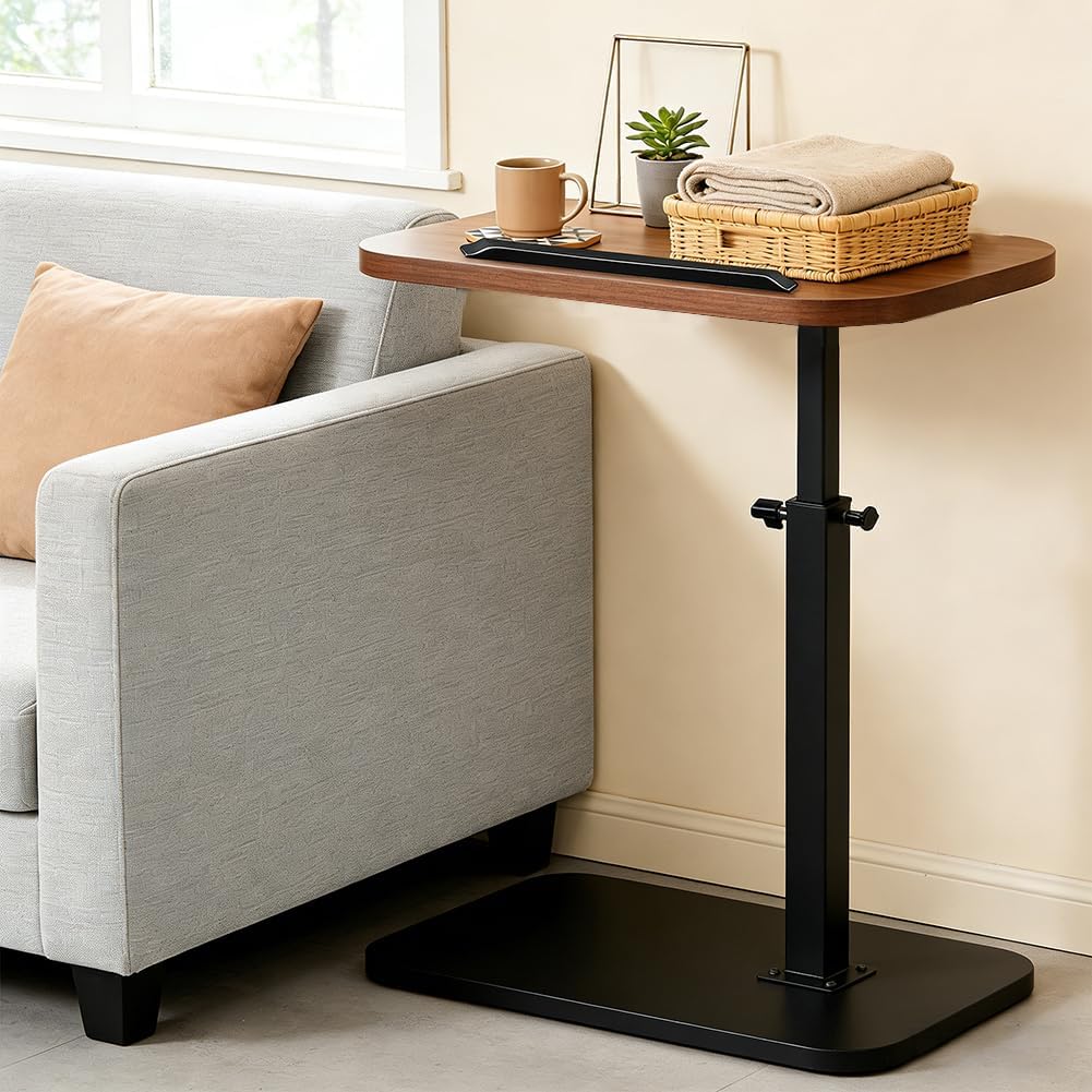 Tavolino girevole a 360¡ã, a forma di C, regolabile in altezza, per soggiorno, con altezza regolabile da 45 a 80 cm, per letto o sedia con fessura per tablet per cellulare (nero)