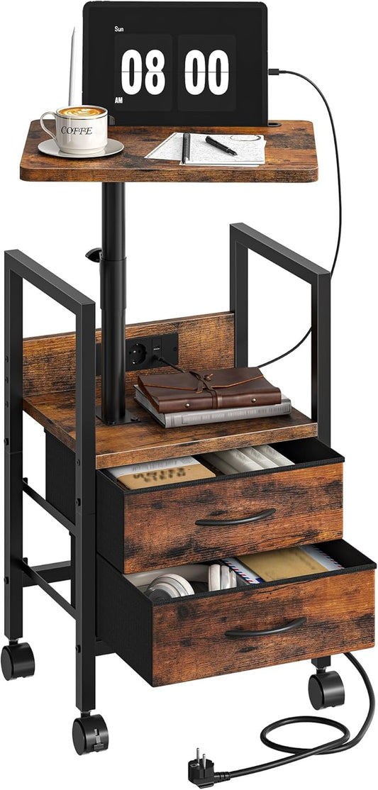 CHOEZON Tavolino Regolabile in Altezza con Piano Girevole a 360¡ã, Tavolino con Ruote con Cassetti e Ripiano Aperto, per Camera o Salotto Marrone Vintage e Nero DTBZ21CBF