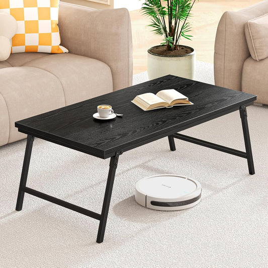 Tavolino Salotto Pieghevole, Design con Fibbia per Gamba del Tavolo, Nessun Montaggio Richiesto, Adatto per Soggiorno, Nero, 105 x 55 x 40 cm