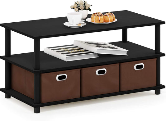 Furinno Frans Turn-N-Tube Tavolino da caff¨¨ con contenitore per contenitori, Rovere Nero/Nero/Marrone
