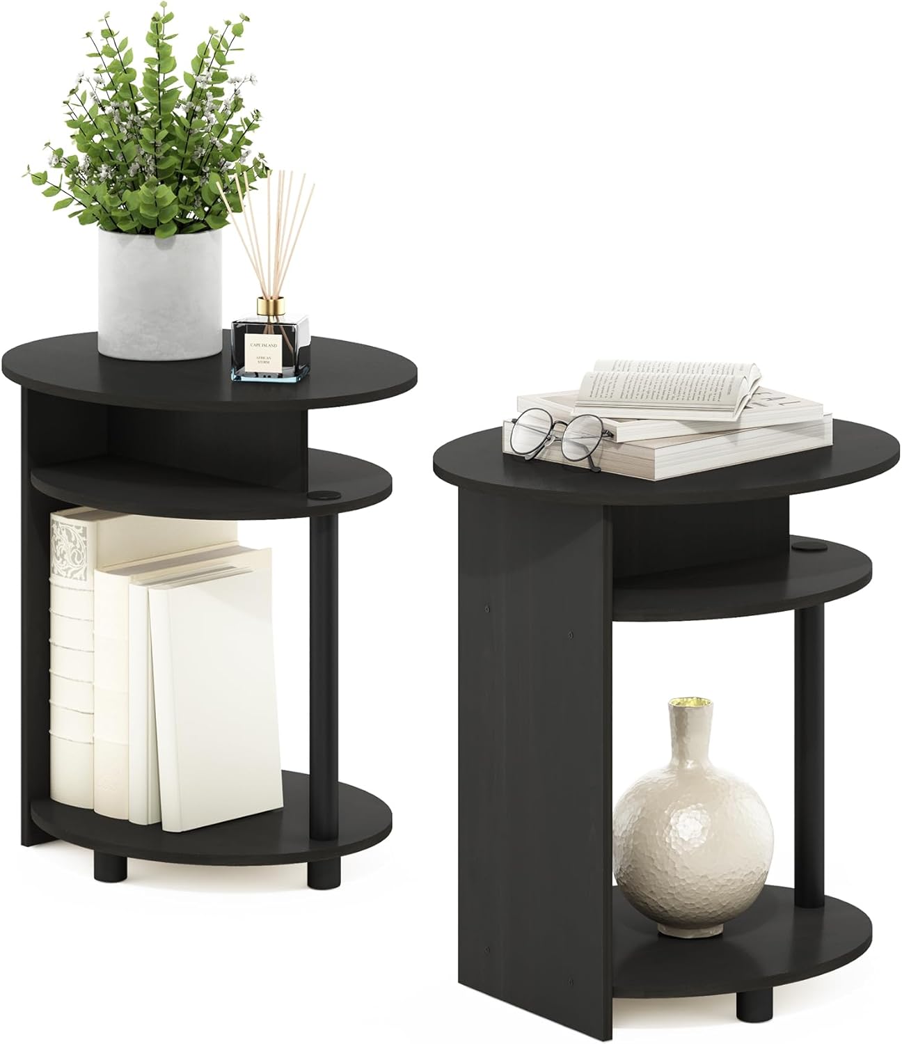 Furinno Jaya Simple Design Tavolino, Legno, Noce/Nero, Two-Pack, 2 unit¨¤