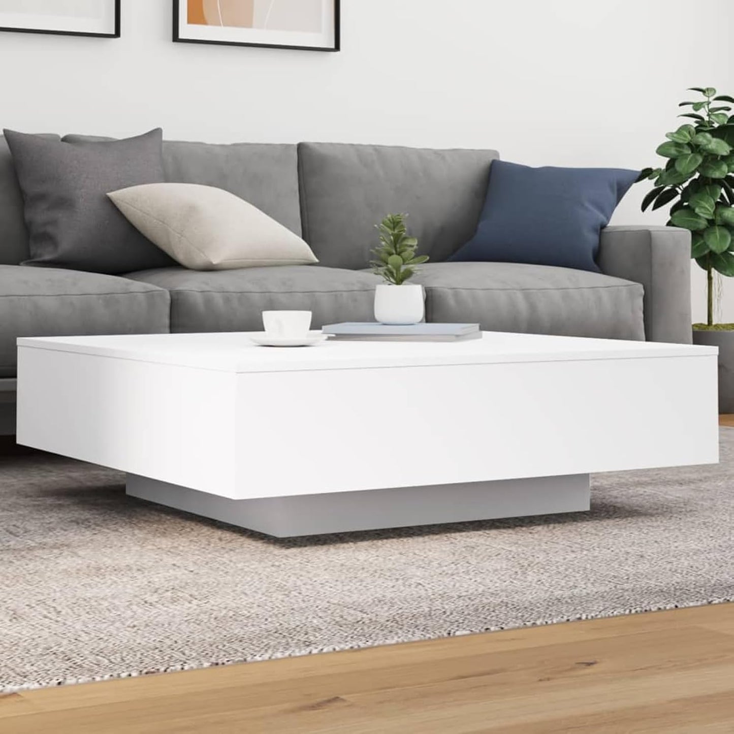 Gecheer Tavolino da Soggiorno con Luci LED Bianco 100x100x31 cm