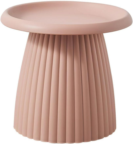 Tavolino da caff¨¨ rotondo moderno, design nordico a funghi, 50,8 cm, mini tavolino in plastica a coste rosa, elegante accento per balcone e soggiorno, versatile arredamento moderno