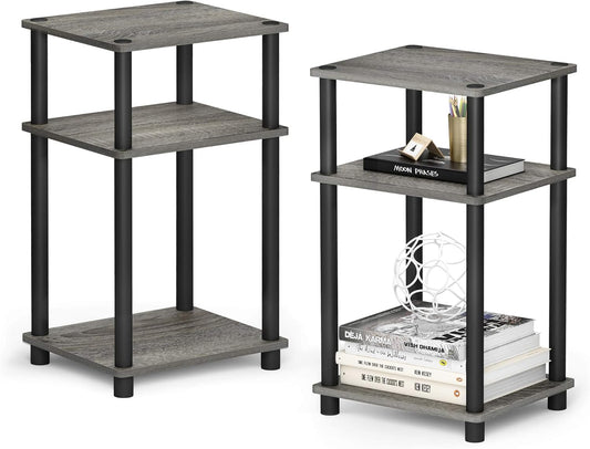 Furinno Just Tavolino Turn-N-Tube a 3 livelli, Confezione da 2, Rovere Francese/Nero