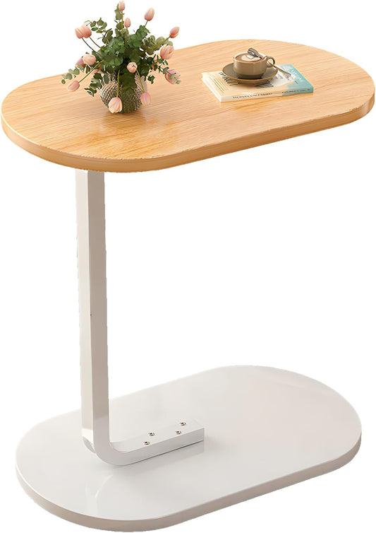 Tavolino Laterale a Forma di C | Tavolino da Caff¨¨ in Legno con Finitura noce, Tavolino Moderno, Tavolino Laterale Versatile per Comodino, Soggiorno e Camera da Letto (Colore legno + cornice bianca)