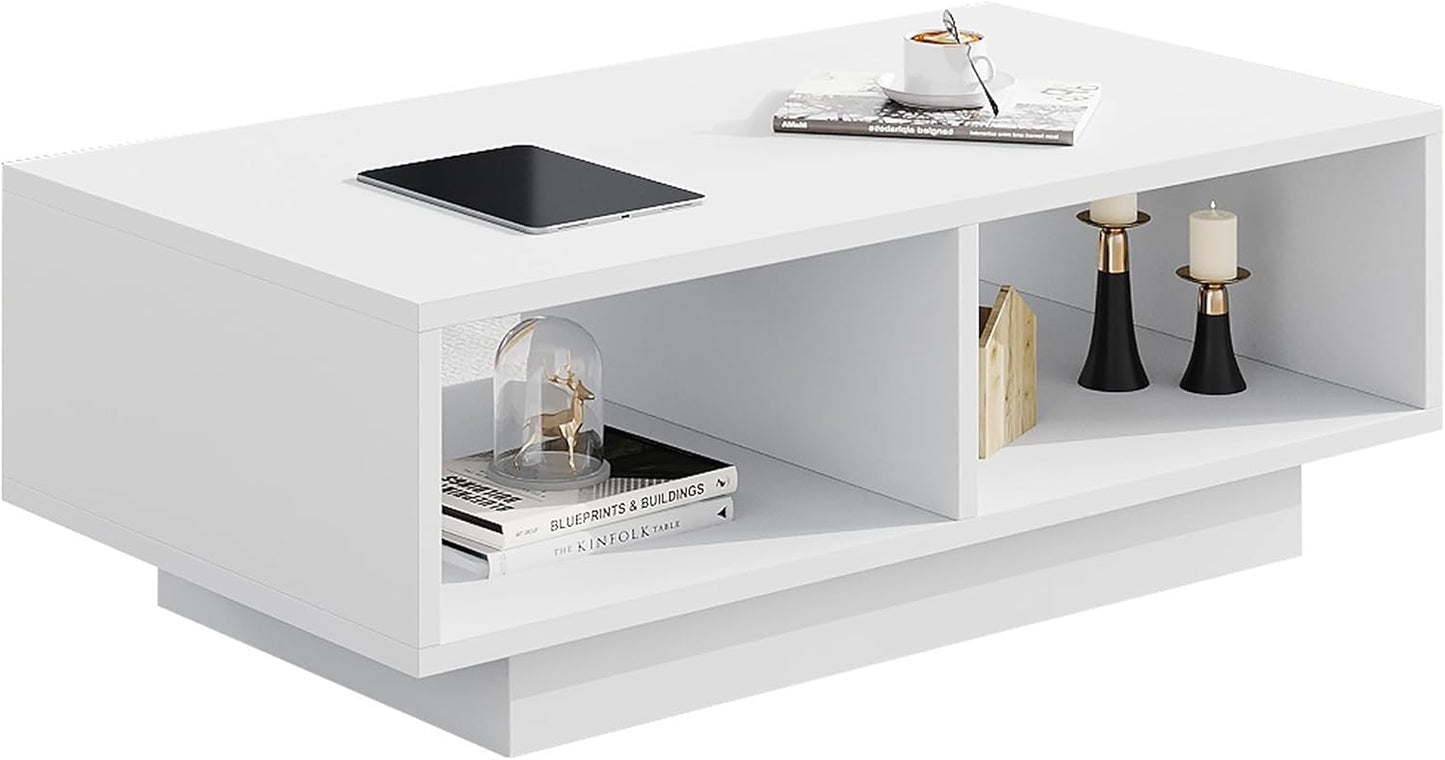 Tavolino Bianco, Tavolo da Salotto, Moderno e Elegante Tavolo da Caff¨¨ Rettangolare con 2 Ripiani Aperti, Tavolo Laterale Rettangolare per Soggiorno, per Camera da Letto e Ufficio, 90x48x31 cm