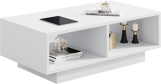 Tavolino Bianco, Tavolo da Salotto, Moderno e Elegante Tavolo da Caff¨¨ Rettangolare con 2 Ripiani Aperti, Tavolo Laterale Rettangolare per Soggiorno, per Camera da Letto e Ufficio, 90x48x31 cm