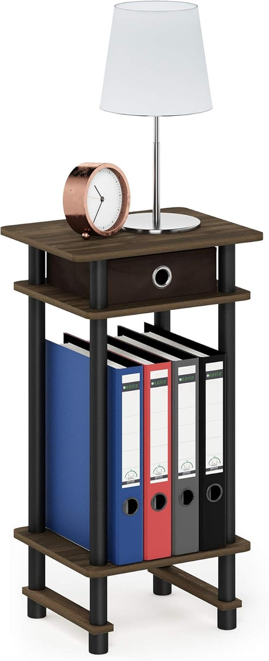 Furinno Tavolino Alto con Cassetto, Marrone/Nero (Columbia Walnut/Black), Taglia Unica