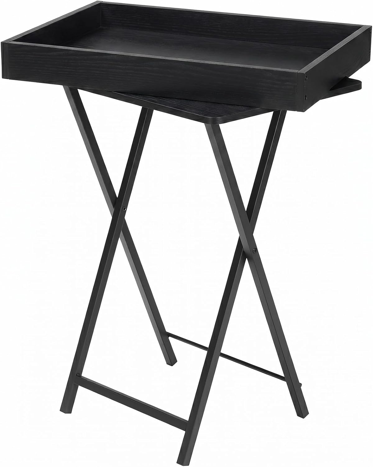 HOOBRO Tavolino con Vassoio, Tavolino da Divano Pieghevole con Vassoio in Legno Rimovibile, Struttura in Acciaio, Tavolino da caff¨¨, Stile Industriale Vintage, Nero EBK29BZ01