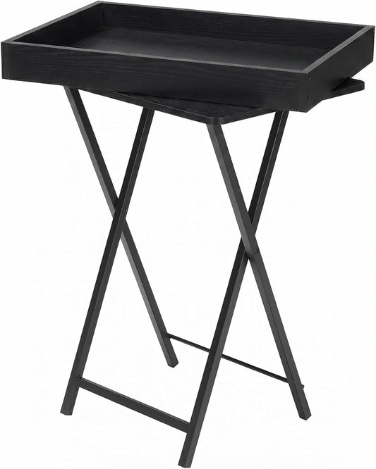 HOOBRO Tavolino con Vassoio, Tavolino da Divano Pieghevole con Vassoio in Legno Rimovibile, Struttura in Acciaio, Tavolino da caff¨¨, Stile Industriale Vintage, Nero EBK29BZ01