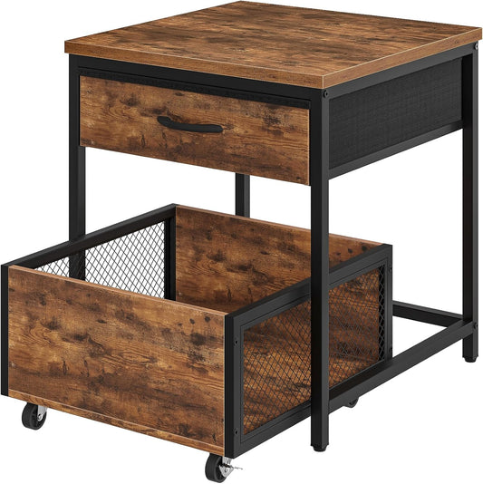 CHOEZON Supporto per Frigorifero con Contenitore, Mini Supporto Mobile per Frigorifero con Cassetto in Tessuto Non Tessuto, Tavolino Bar con Ruote, Marrone Vintage DTBZ55BF
