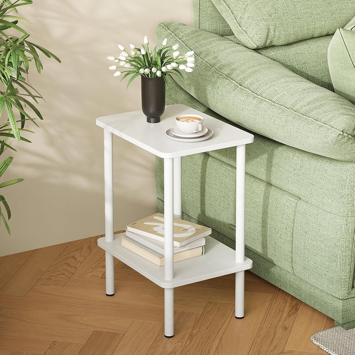 APICIZON 2 Tier Tavolino, Tavolino da Divano in Legno, 30 x 40 x 52 cm, Tavolino piccolo con spazio di archiviazione, per Soggiorno, Camera da letto, Balcone, Facile da Montare, Bianco