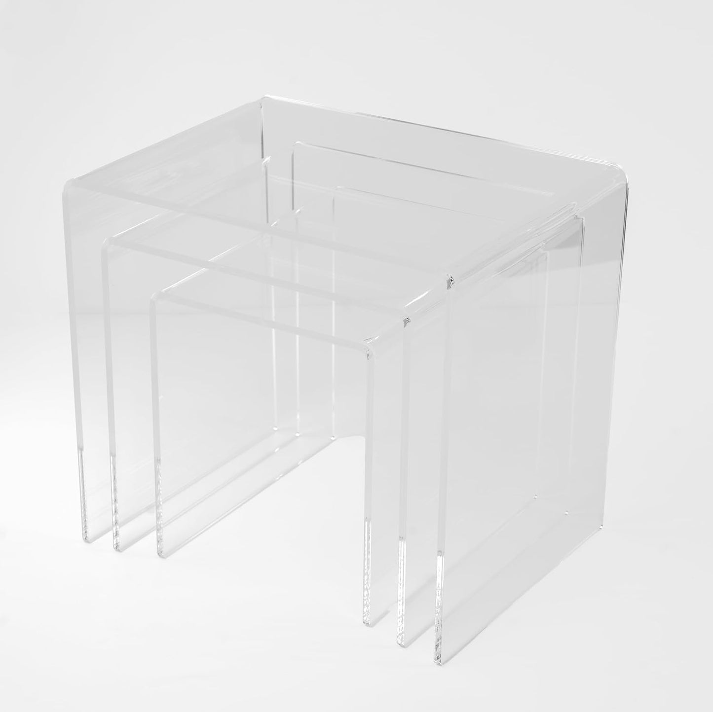 IKONA INNOVATION PLASTICS DESIGN Tavolini Impilabili in Plexiglass Trasparente, Set 3 Pezzi, Spessore 8 mm, Design Elegante, Salvaspazio, per Salotto, Camera da Letto, Ufficio, Negozio